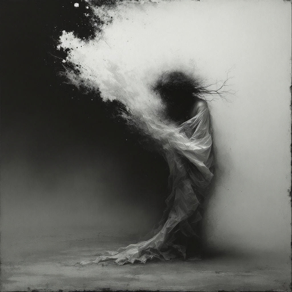 Minimalist Surreal Figure Dissolving Into Shadow