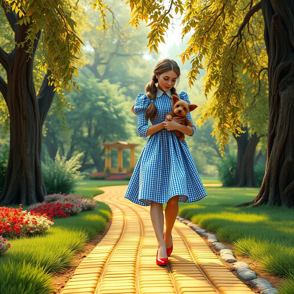Enchanting Yellow Brick Road Scene in Art Nouveau Style