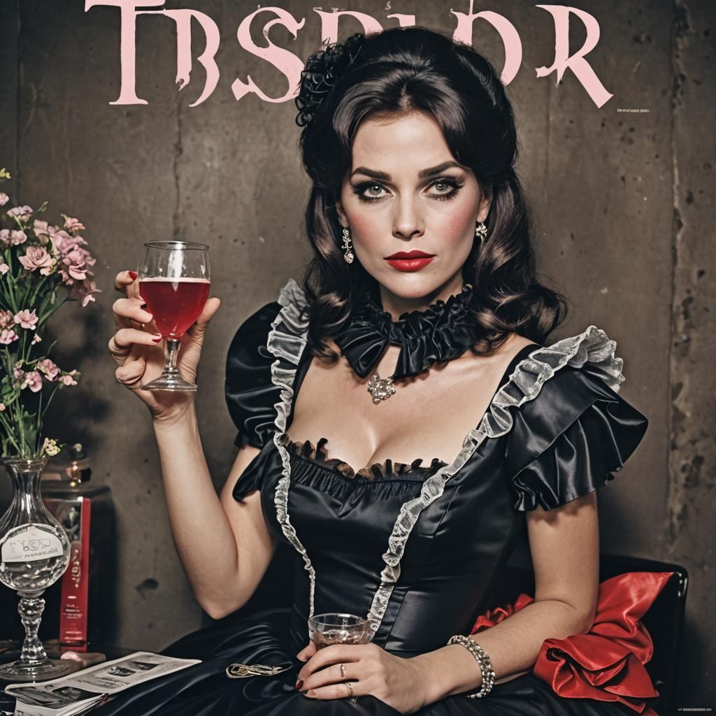 Magazine Cover: Sissy in Frilly Dress Drinking Trebor