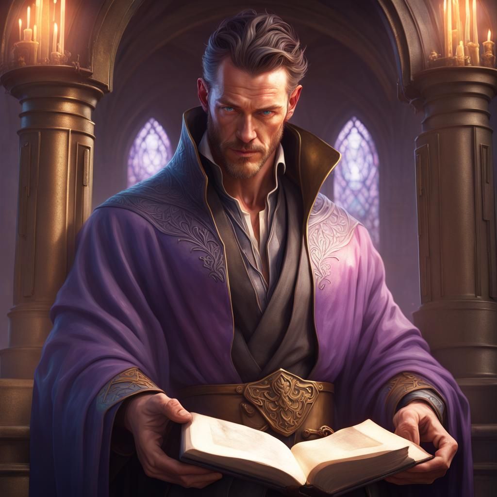 Fantasy Mage Opens Portal at Tower Top