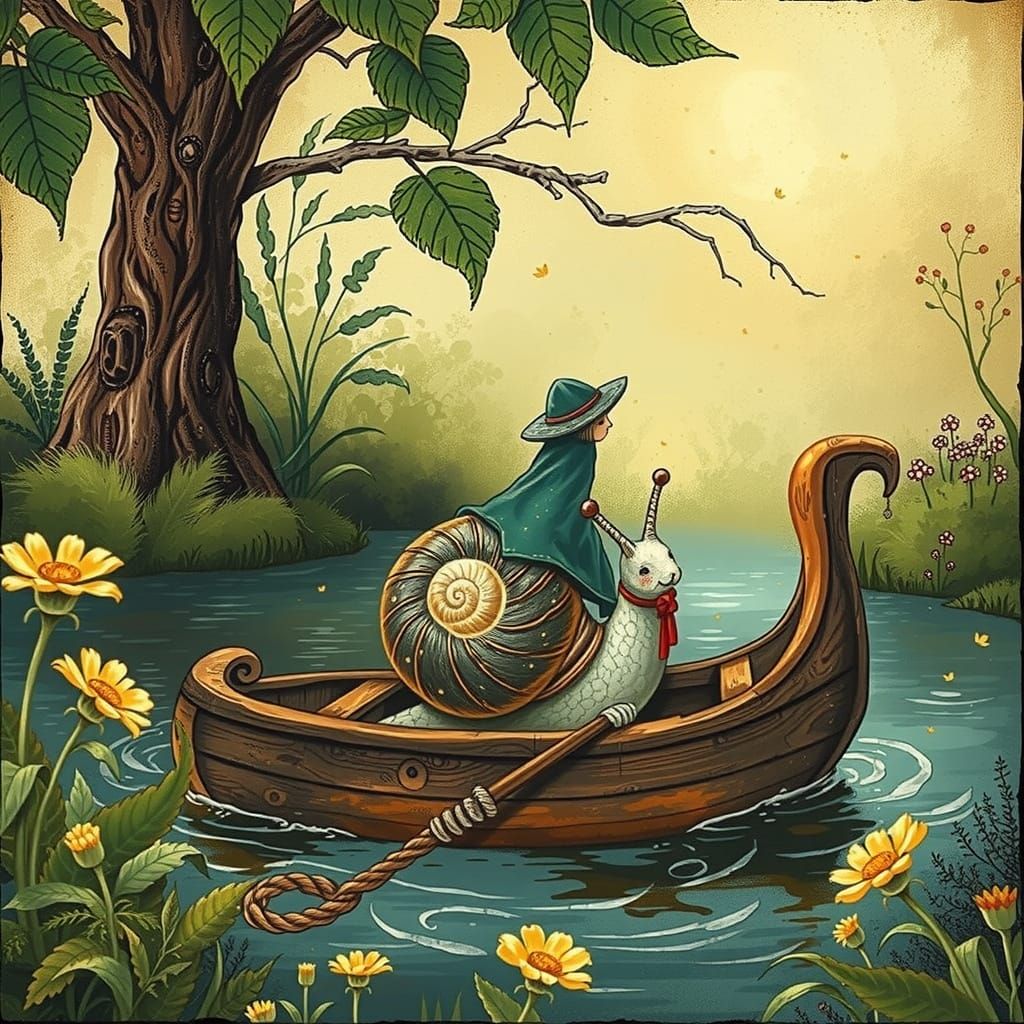 Snail's Voyage: Medieval Book Illustration Style