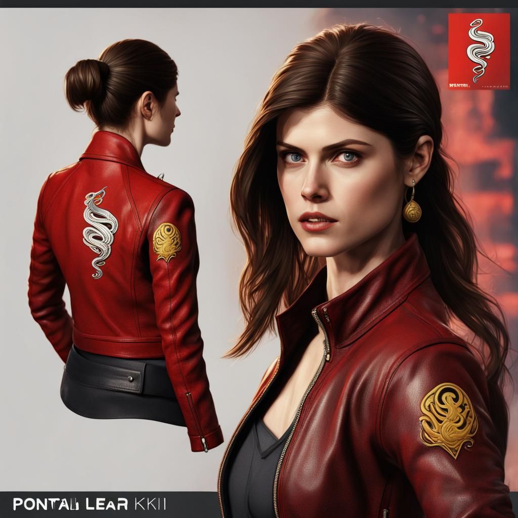 Alexandra Daddario in Red Leather Jacket