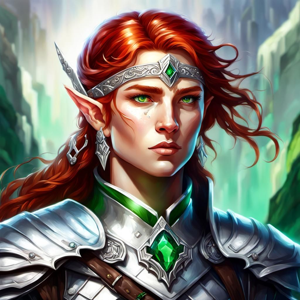 Detailed Warrior Elf Portrait in Hyperrealistic Splash Art