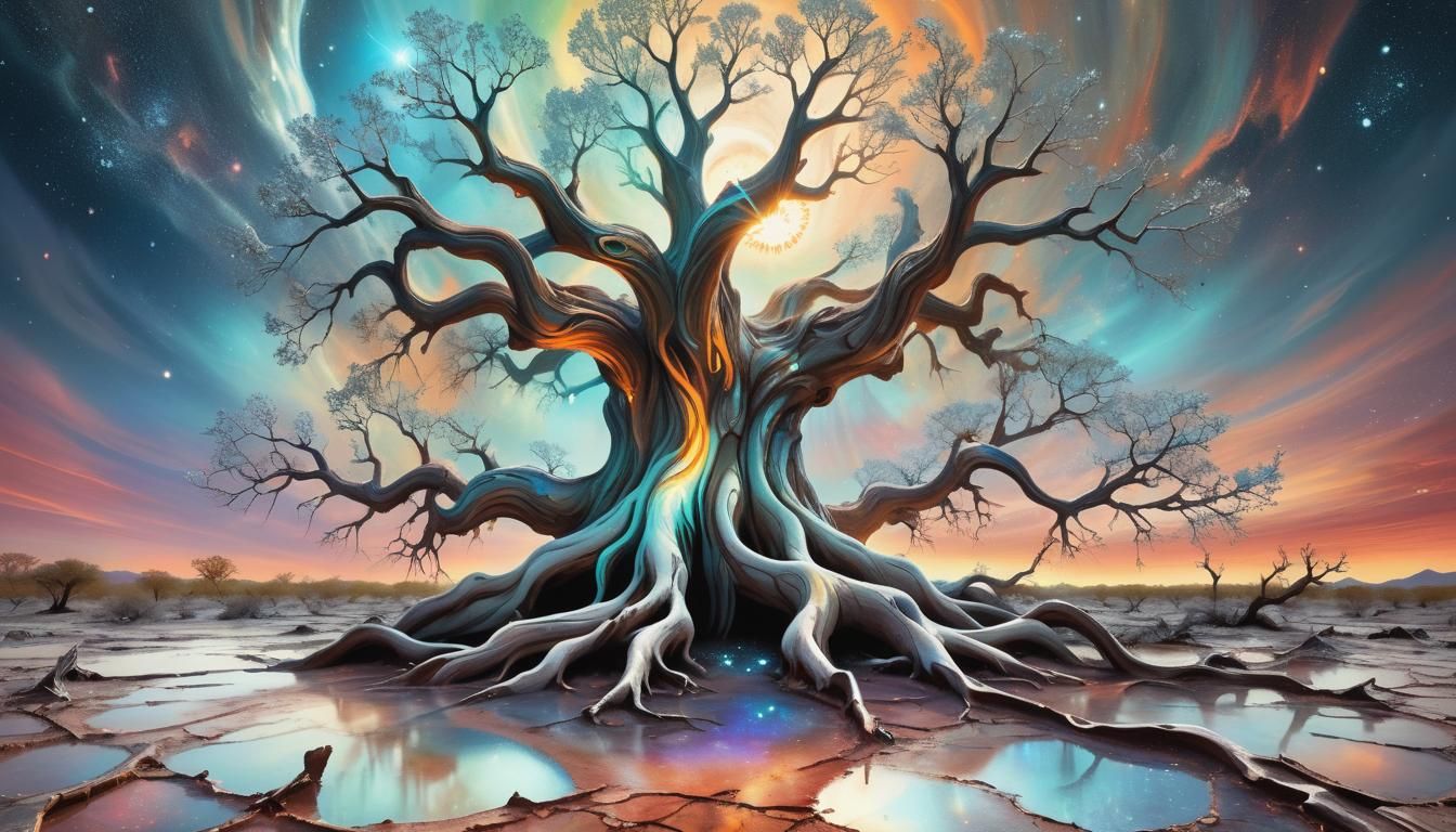 Ethereal Tree on Barren Ground: Surrealist Landscape