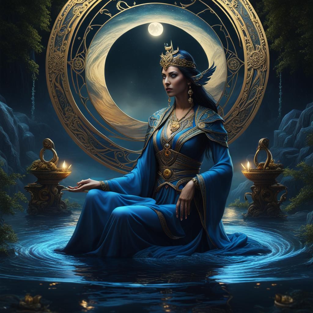 High Priestess Tarot Card with Dark Magic Elements