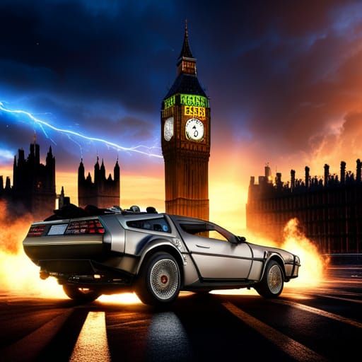 DeLorean in Burning London Sky: Matte Painting