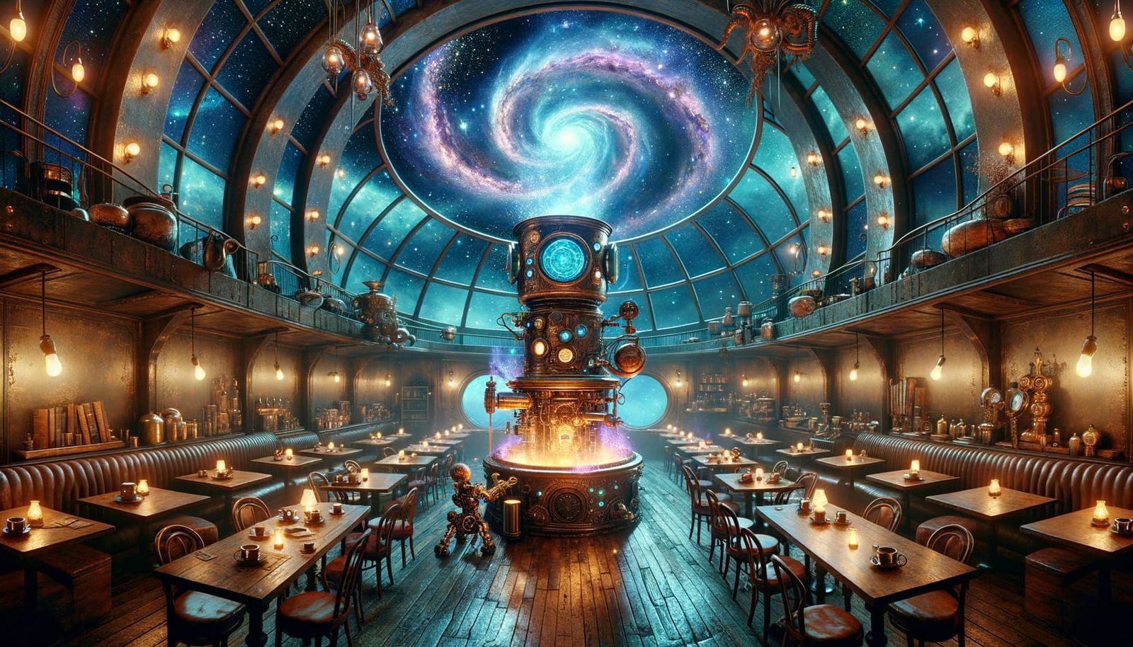 Steampunk Space Café with Magical Espresso Machine