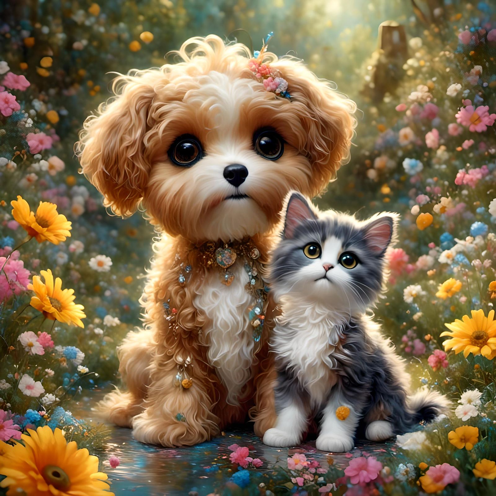 Fairy Tale Cat and Dog Best Friends