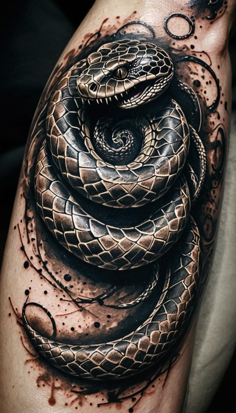 Detailed Snake Arm Tattoo in Black and White