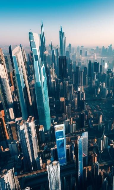 Futuristic Cyberpunk Cityscape Aerial View in Neon Lights