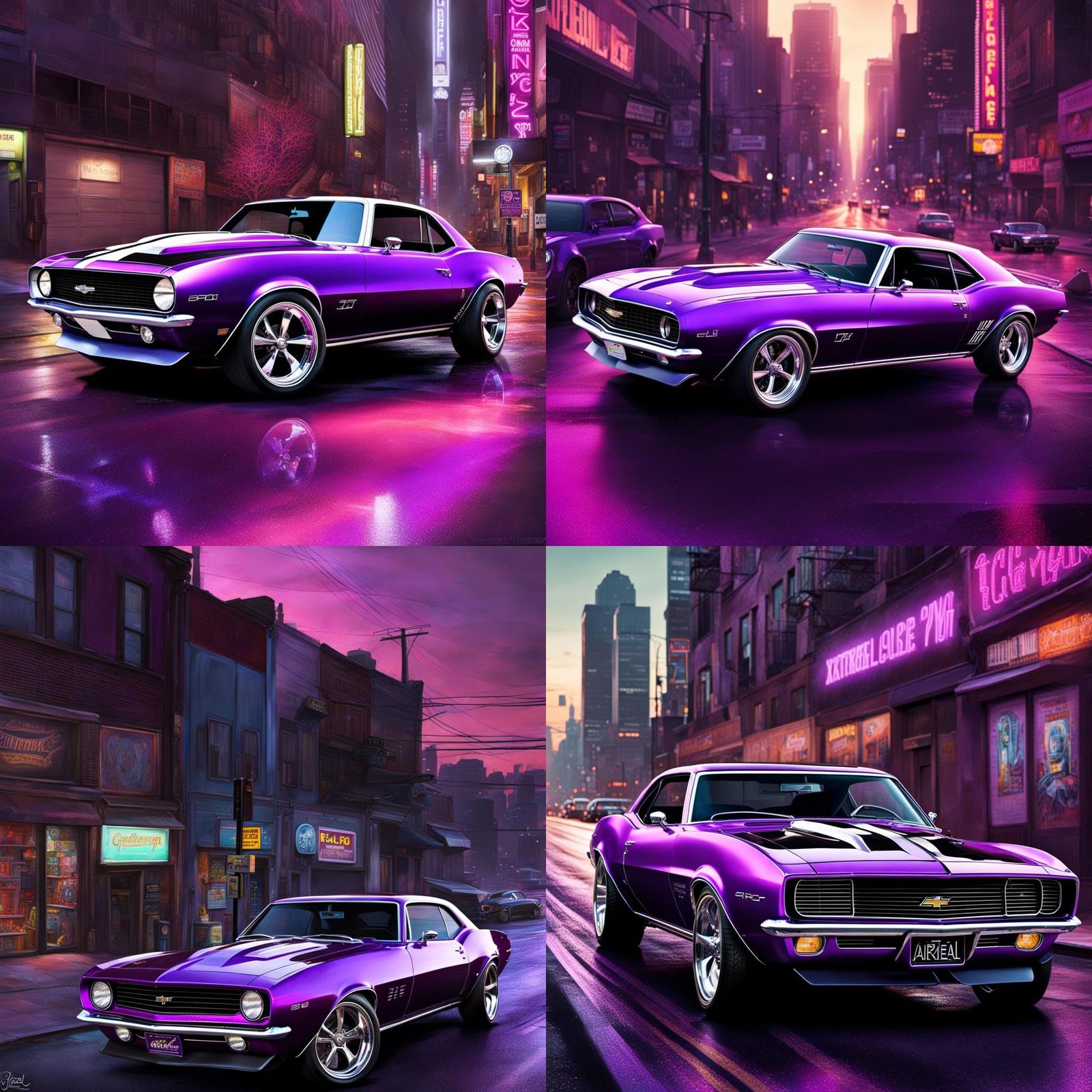 Plum Purple 1967 Camaro in Cyberpunk City