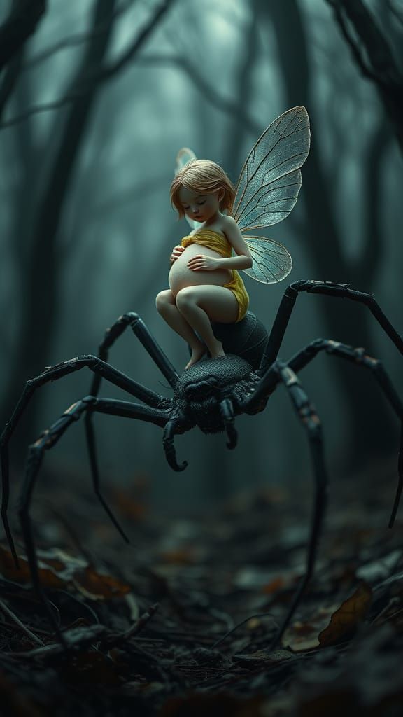 Pregnant Fairy Rides Black Widow in Dead Forest