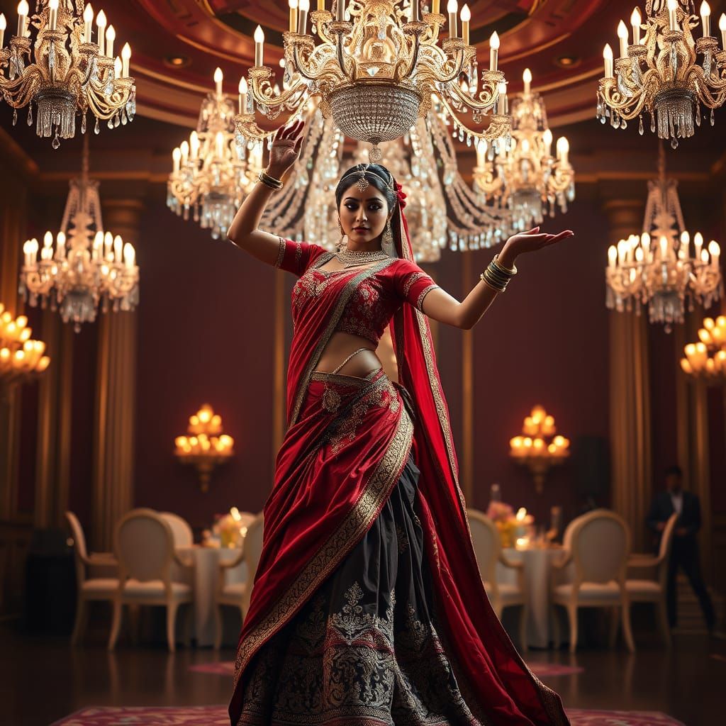 Elegant Indian Dancer in Lavish Ballroom