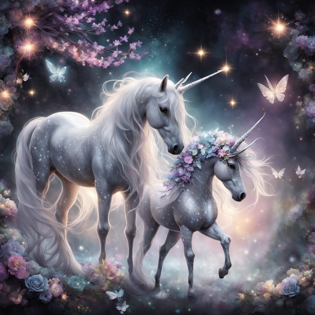 Whimsical Unicorn Fairy in Vibrant Colors and Iridescent Spa...