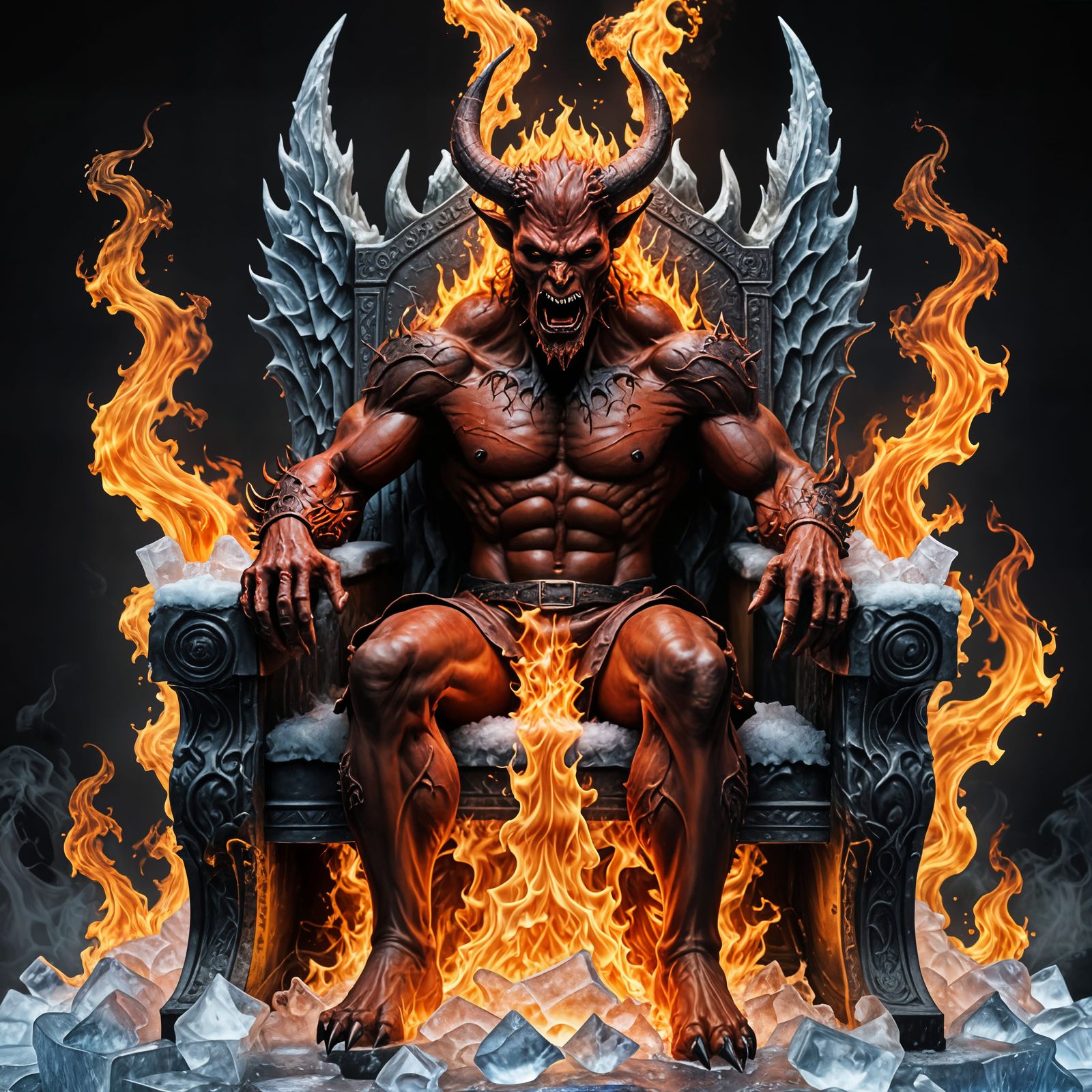 Flaming Devil on Ice Throne: Photorealistic Rendering
