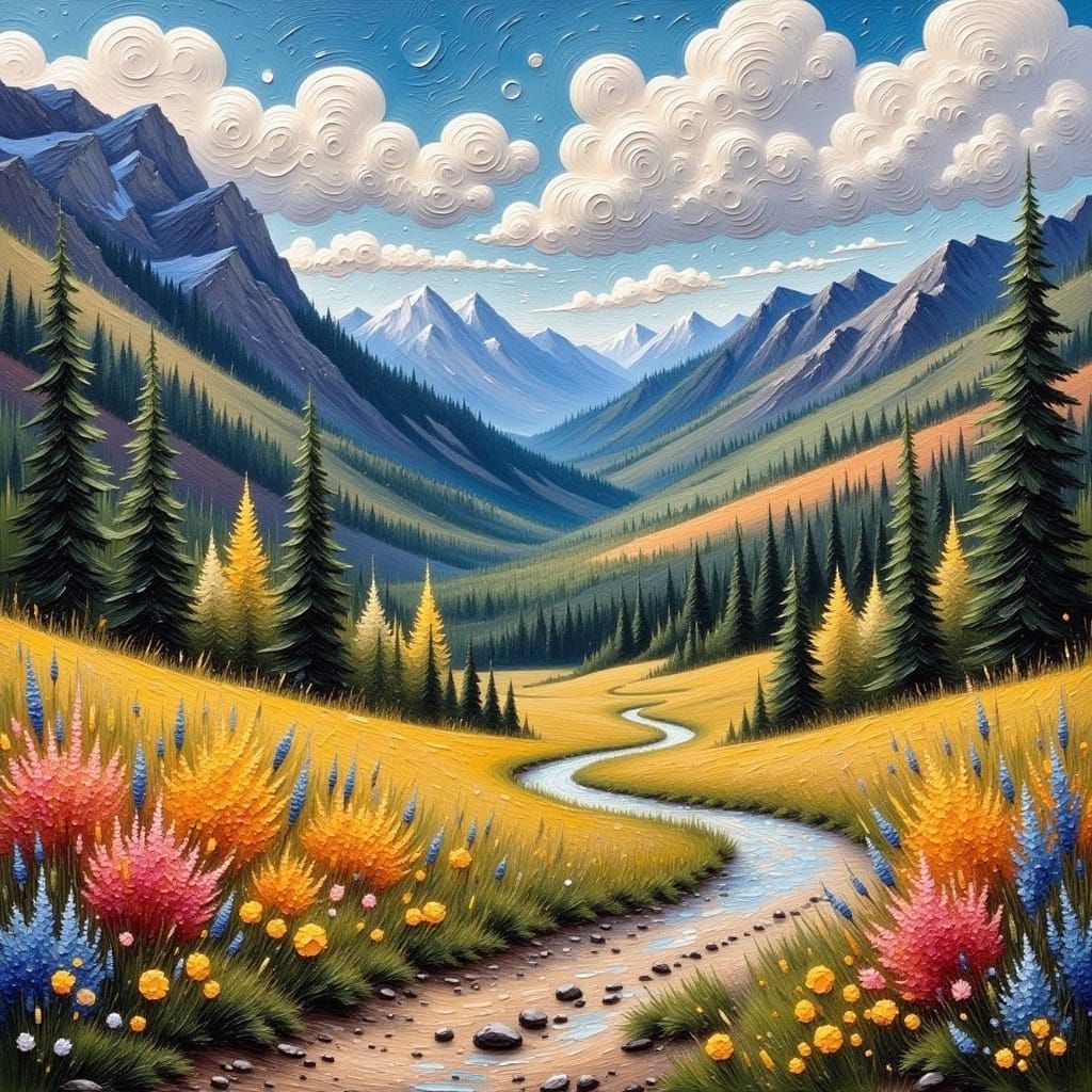 Gritty Impasto Painting of Wyoming Mountains and Abandoned K...