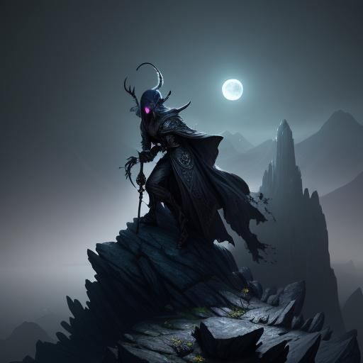 Dark Elf Gazing at Mystical Realm