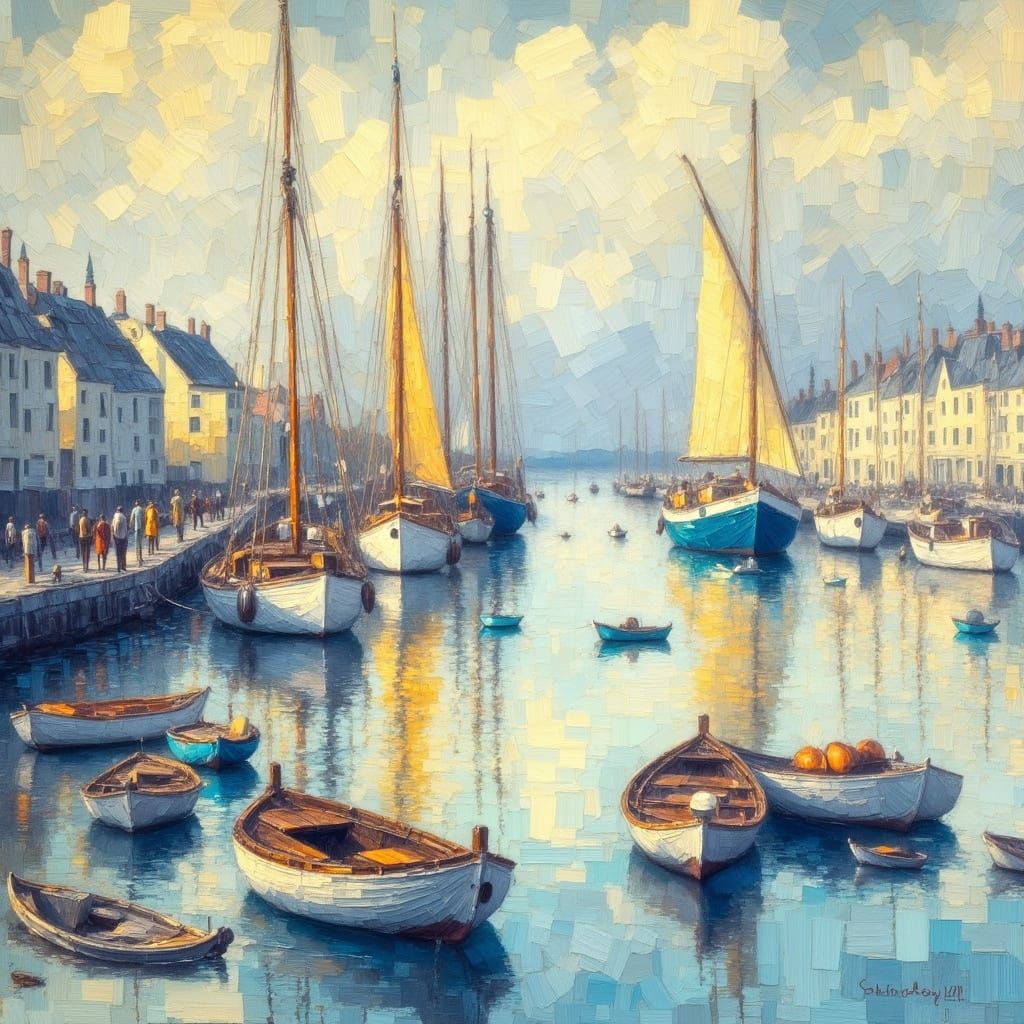 Vintage Boats at Mooring in Surrealist Style