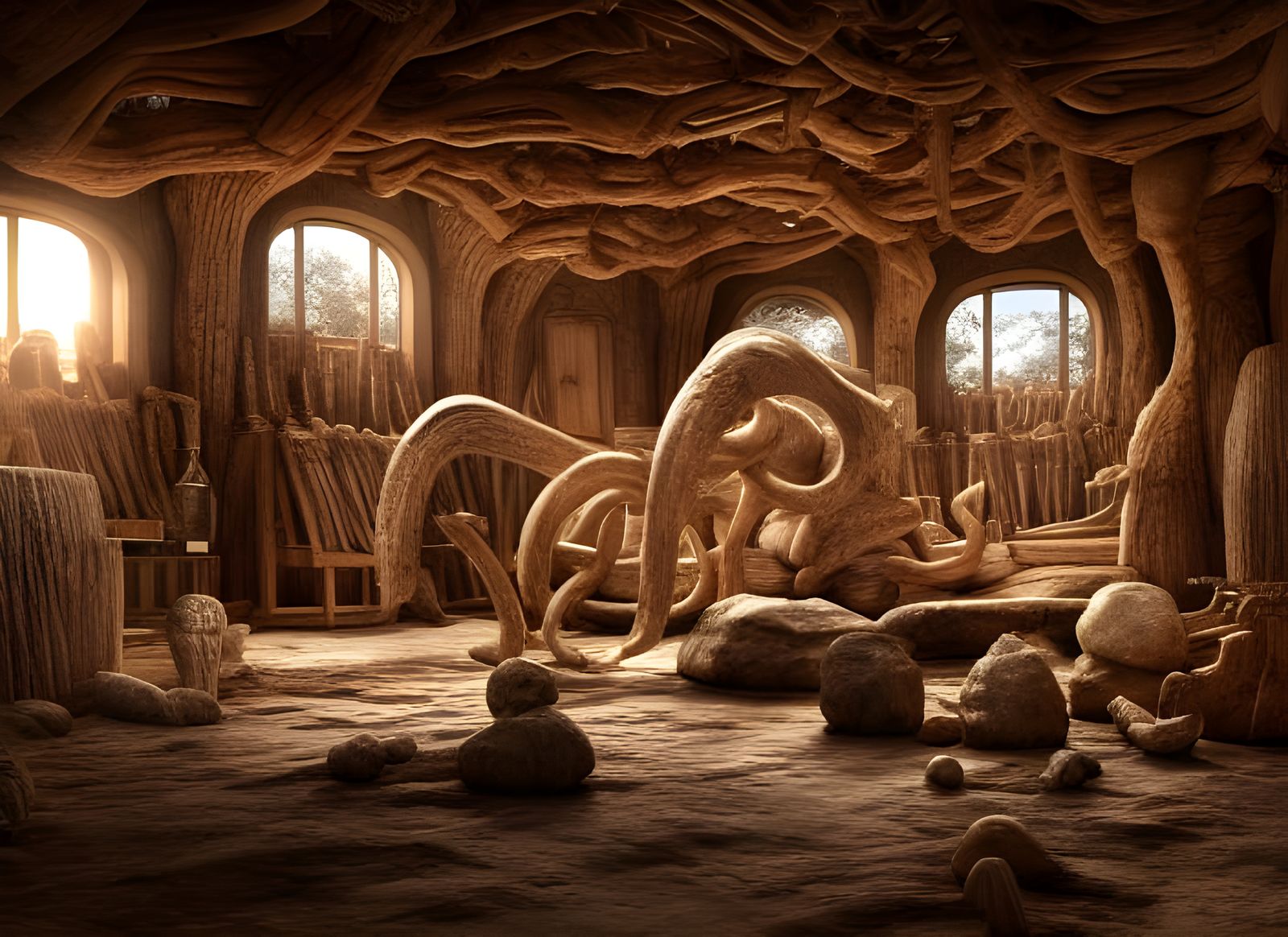 Intricate Mammoth Bone House in Hyperrealism