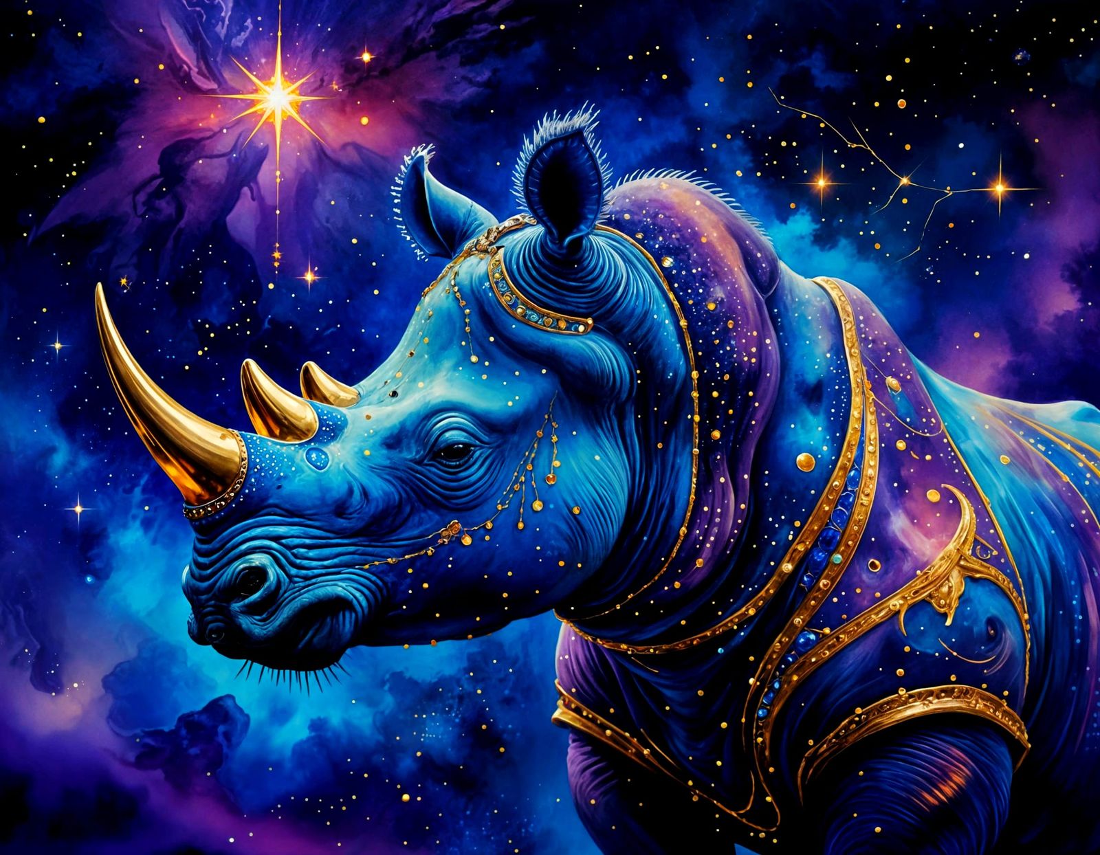 Stunning Cosmic Rhino in Delft Pattern