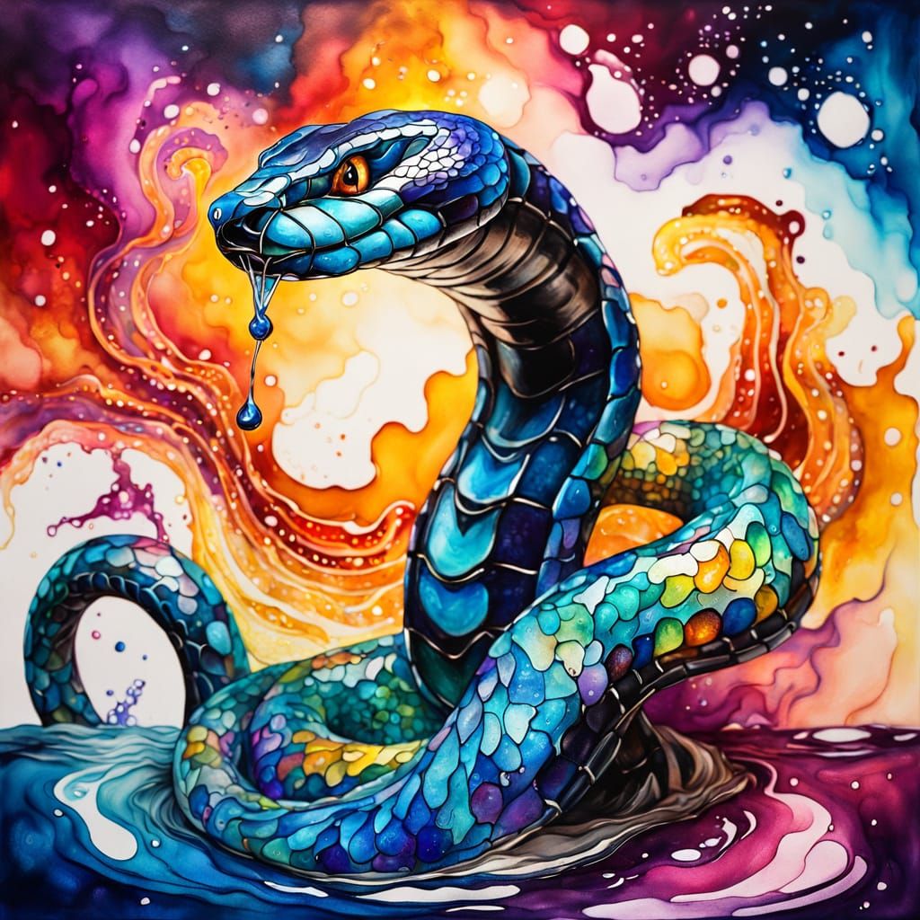 Colorful Cobra Emerges: Alcohol Ink Galaxy Painting
