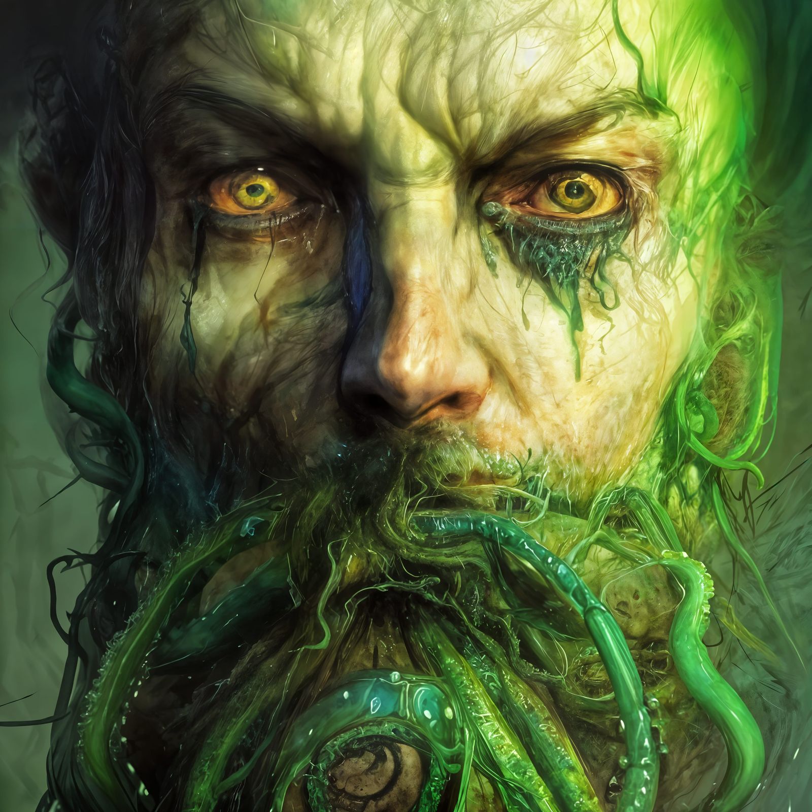 Eldritch Blue Wizard Portrait in Expressionist Style