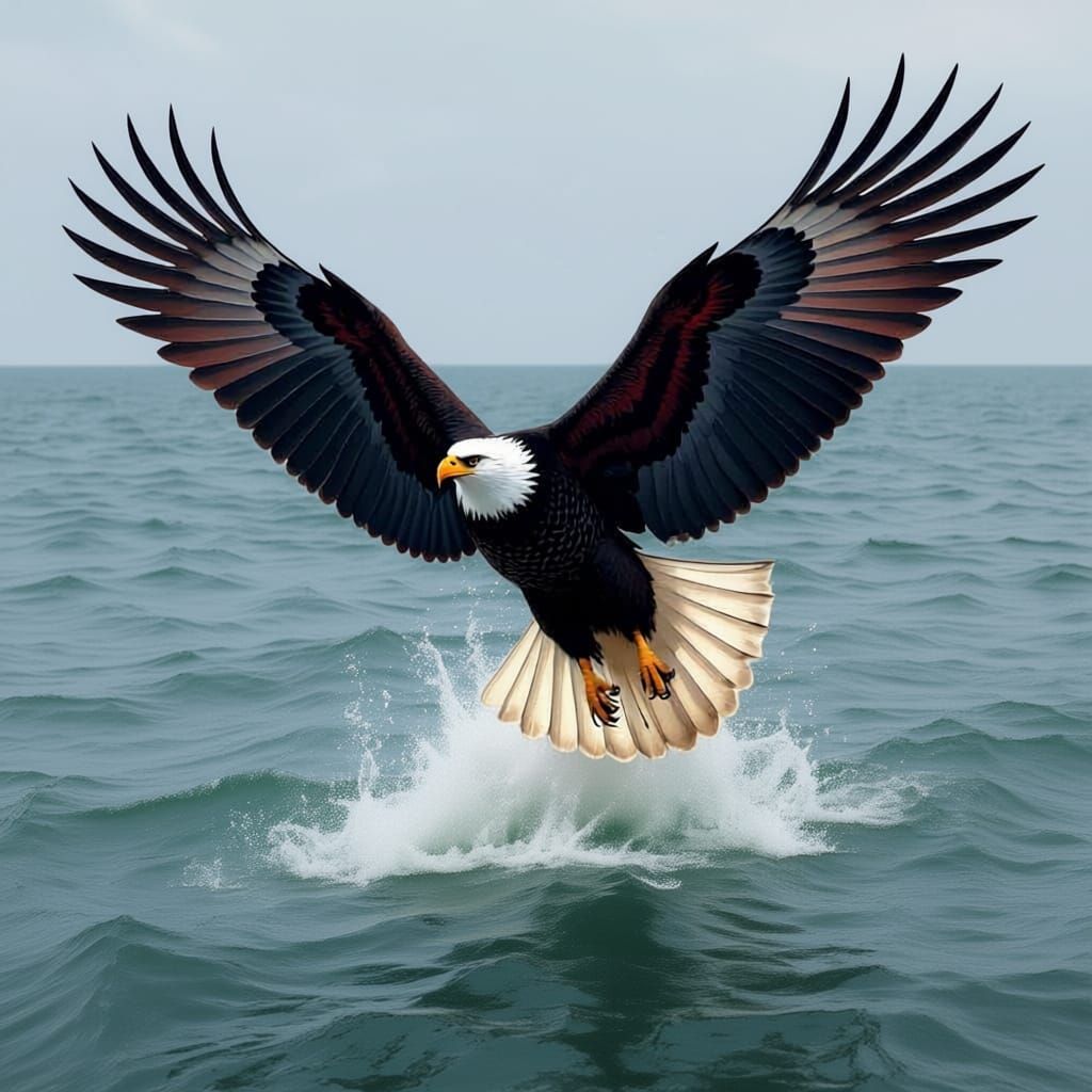 Eagle Soaring Over Misty Ocean: Audubon, Beksiński, Murakami