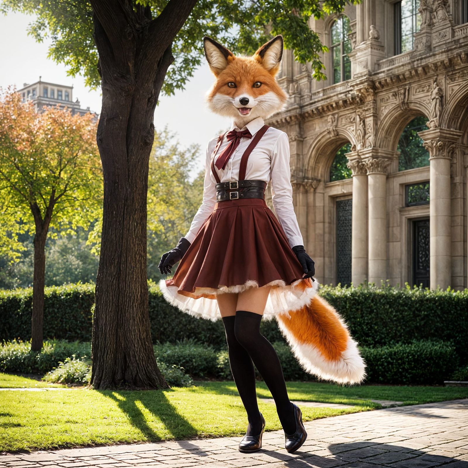 Anthropomorphic Fox in Sunlit Park