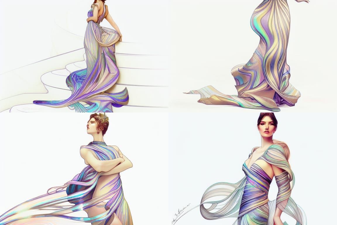 Iridescent Goddess in Flowing Gown: Digital Art