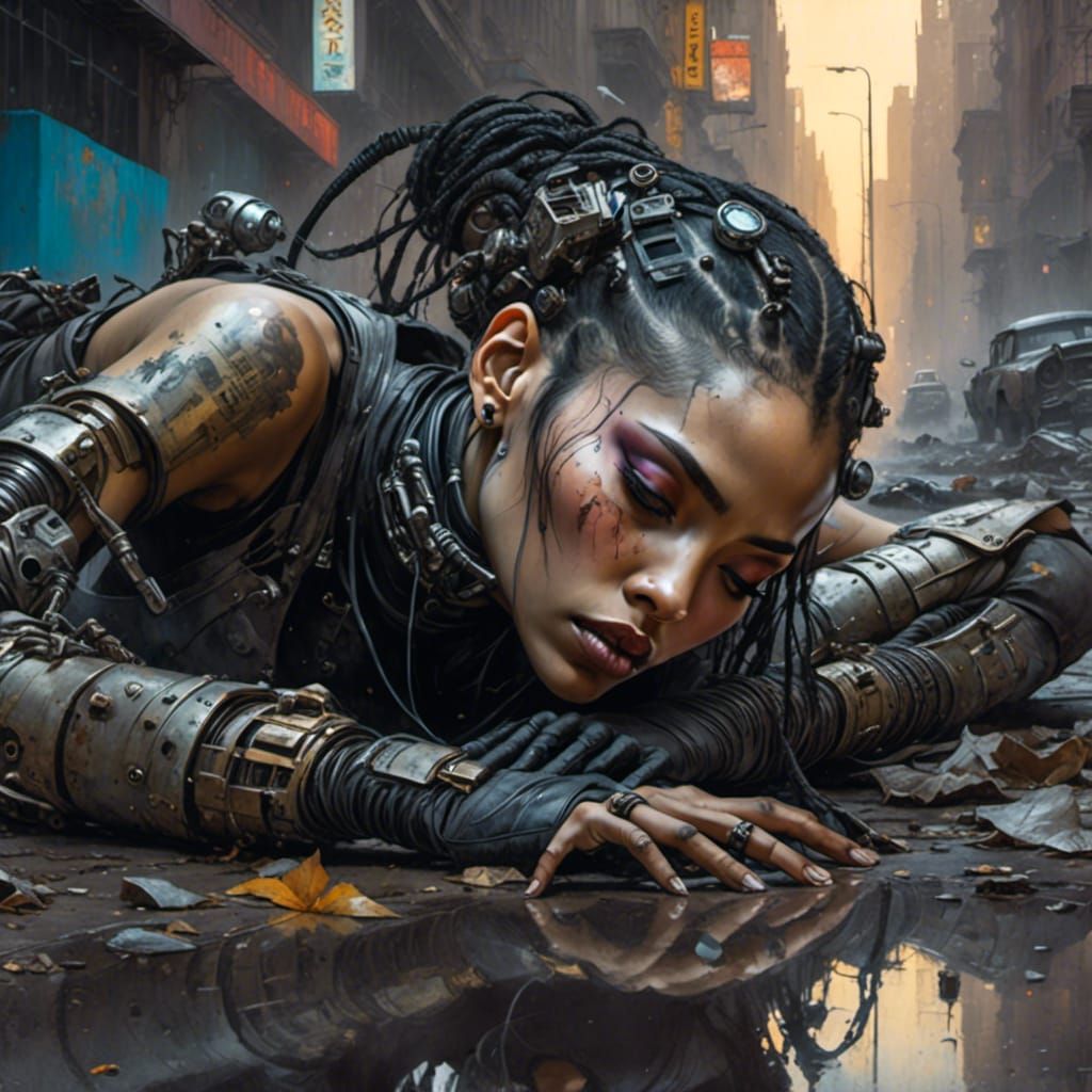 Post-Apocalyptic Cyborg Demise: Expressive Oil and Photo Mix