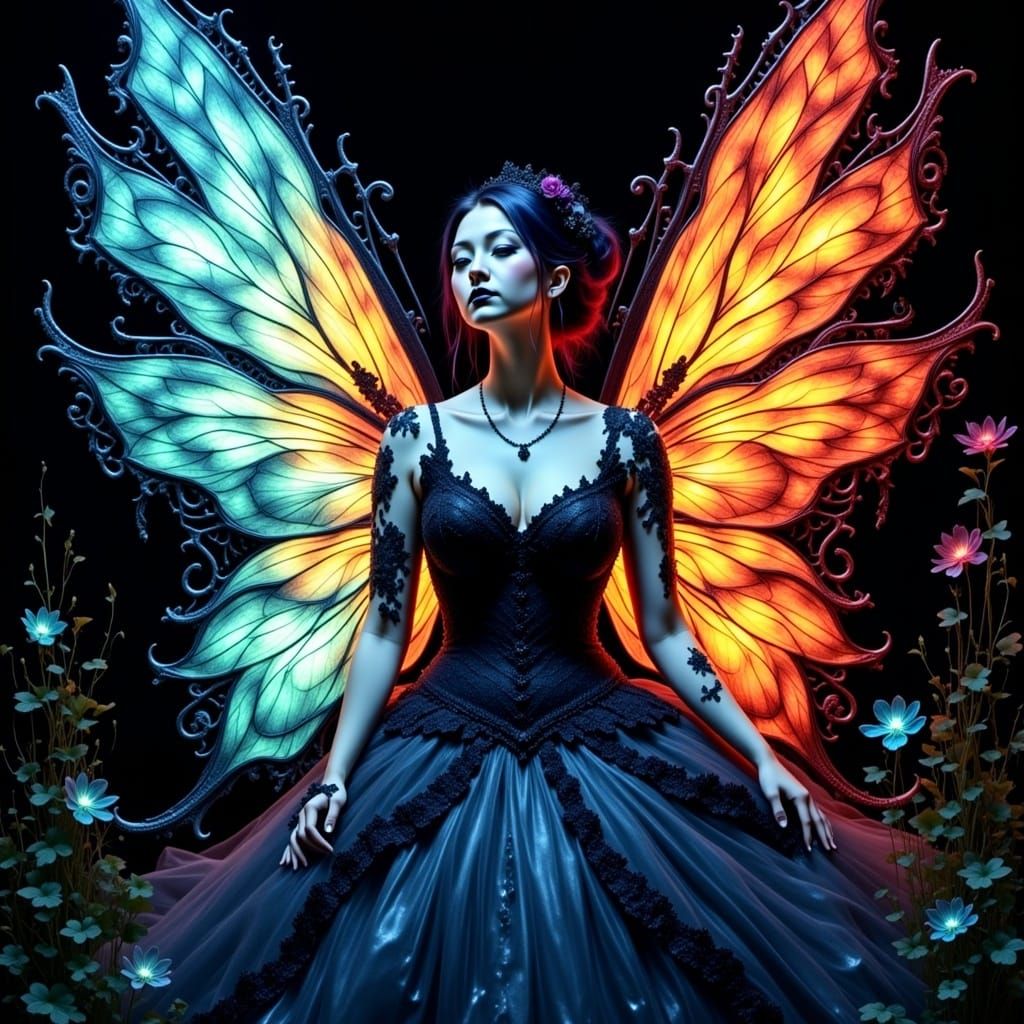 Steampunk Fairy Bride with Bioluminescent Wings