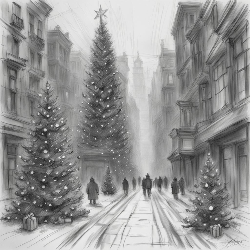 Dystopian Christmas: An Impressionistic Pencil Sketch