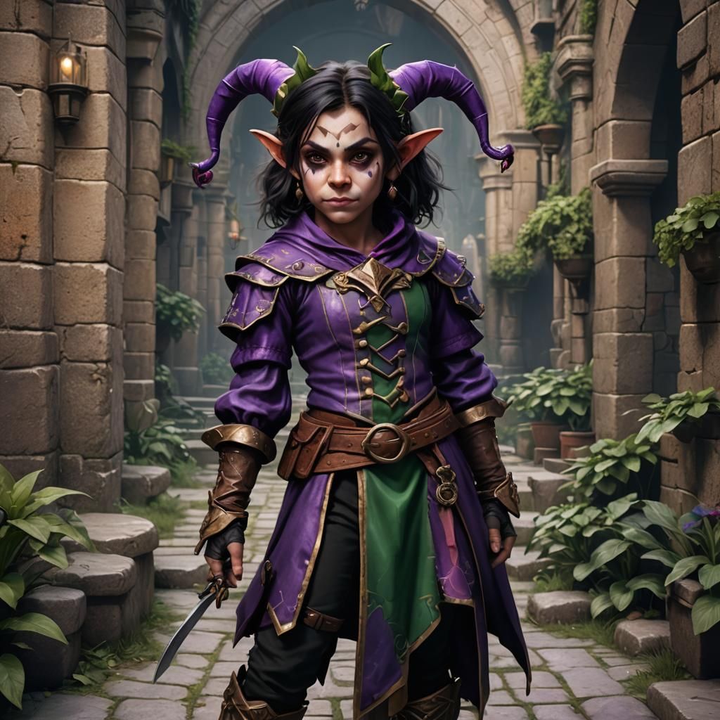 Halfling Rogue Jester Portrait in Detailed Matte Painting