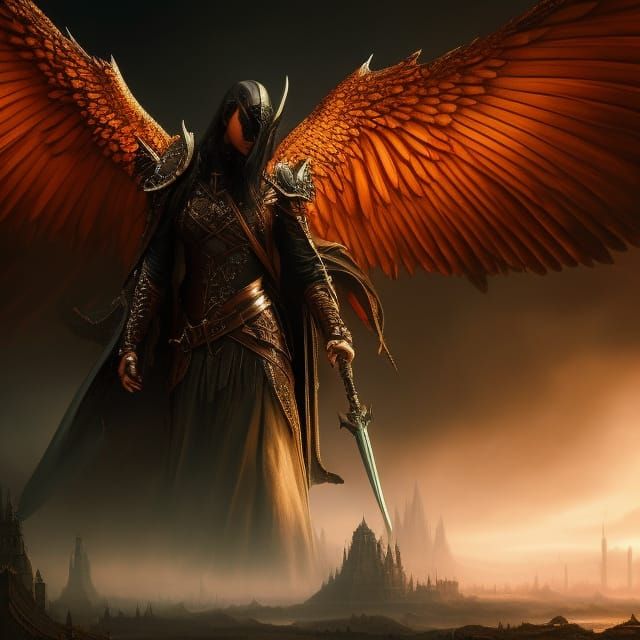Fallen Angel with Black Wings in Digital Painting Style