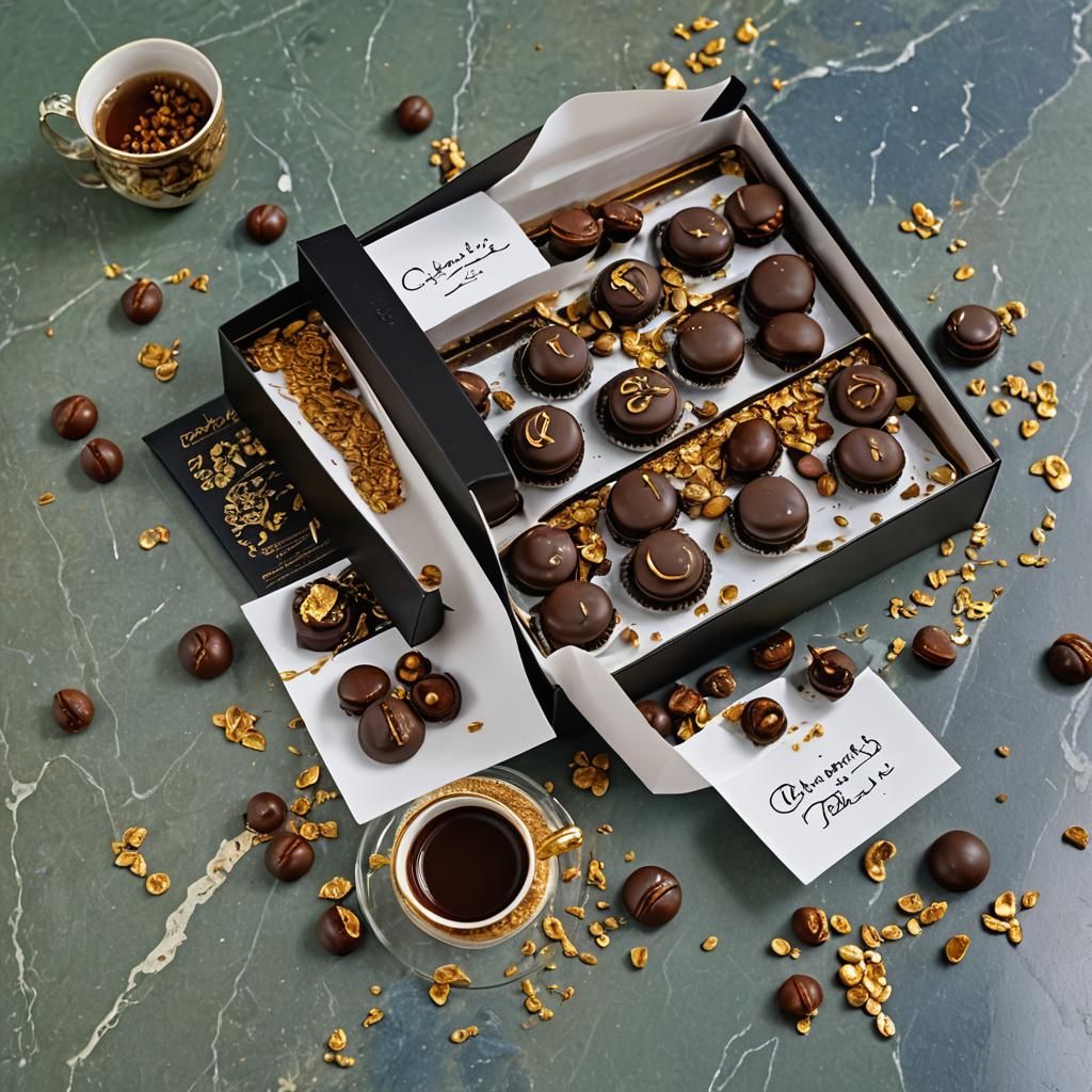 Luxurious Chocolate Pralines Spill from Ornate Box
