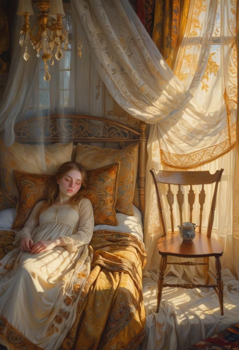 Golden Light on a Weary Girl, an Oil Painting