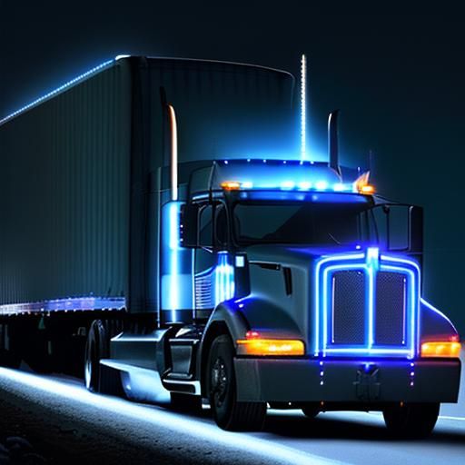 Christmas Decorated 18-Wheeler on Highway at Night