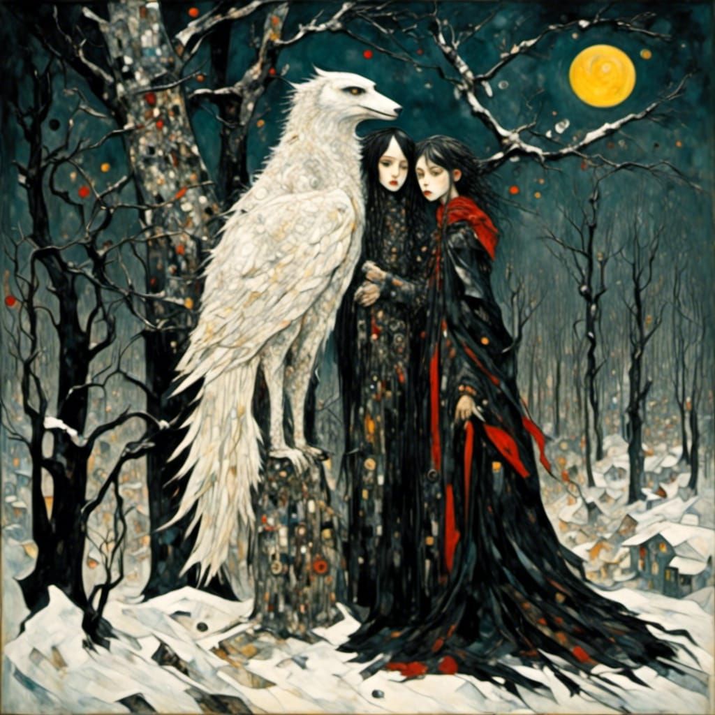 Teenagers and Wolf in Macabre Modern Style