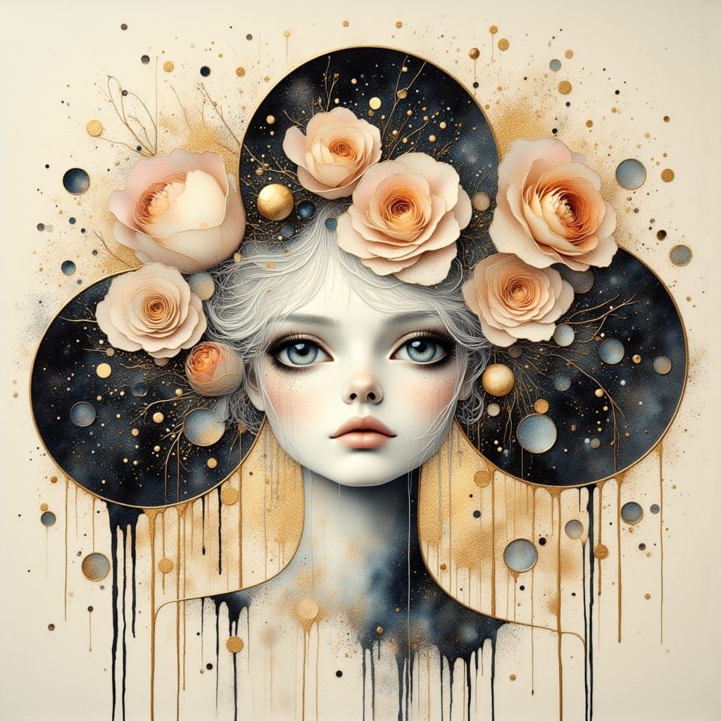 Albino Woman Portraits in Embossed Circles