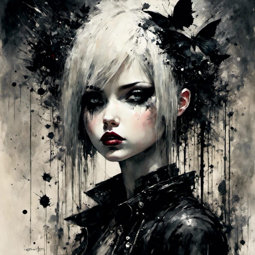 Goth Punk Girl in Liquid Ink Style
