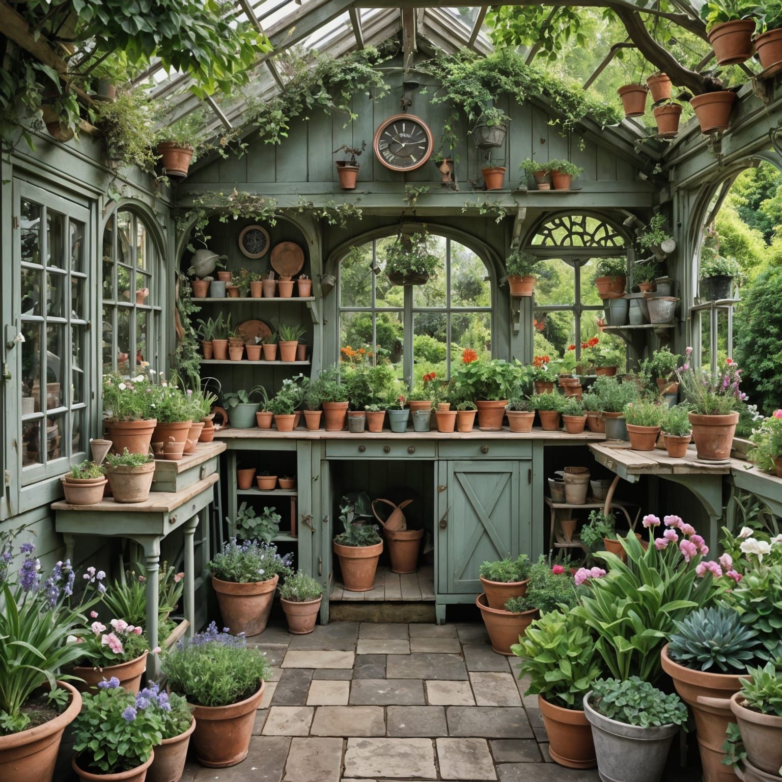 Gardener's Elegant Potting Shed in Whimsical Style