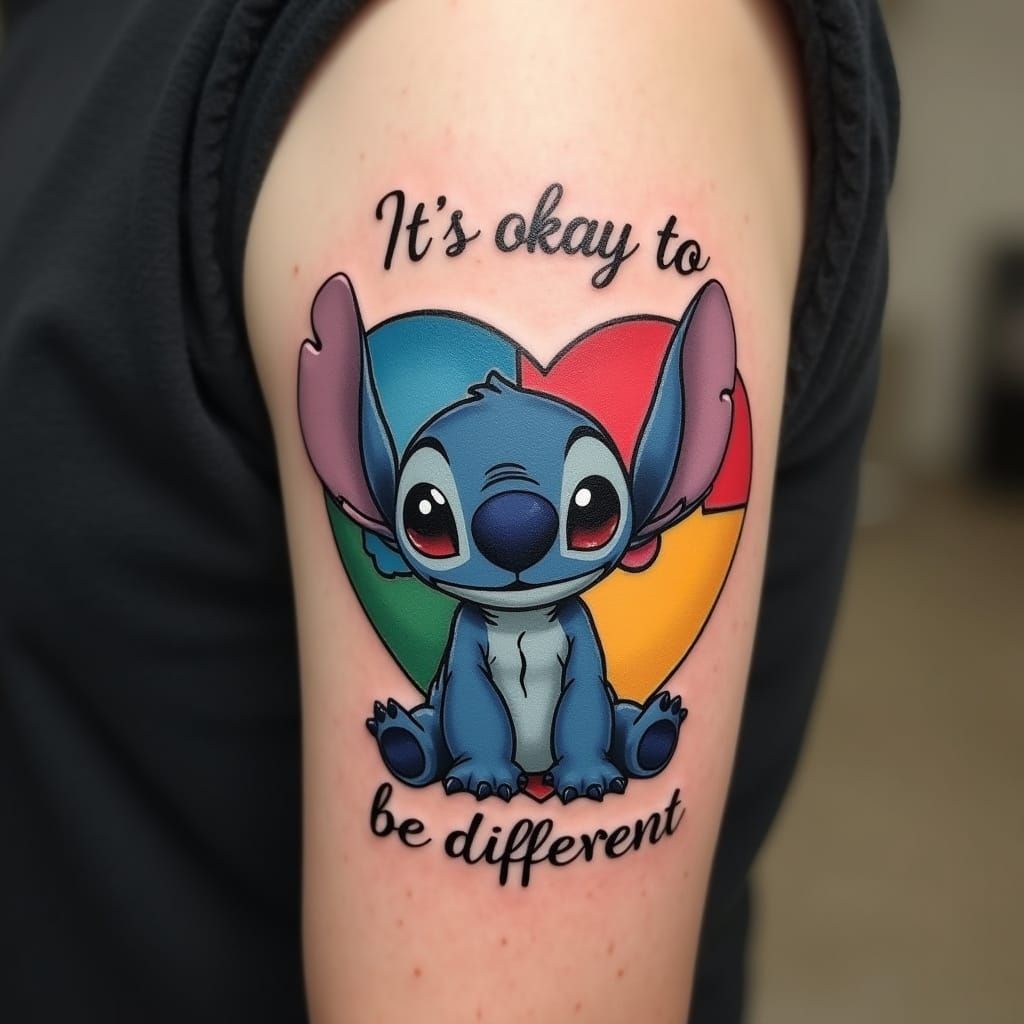 Stitch Autism Heart Puzzle Tattoo Design