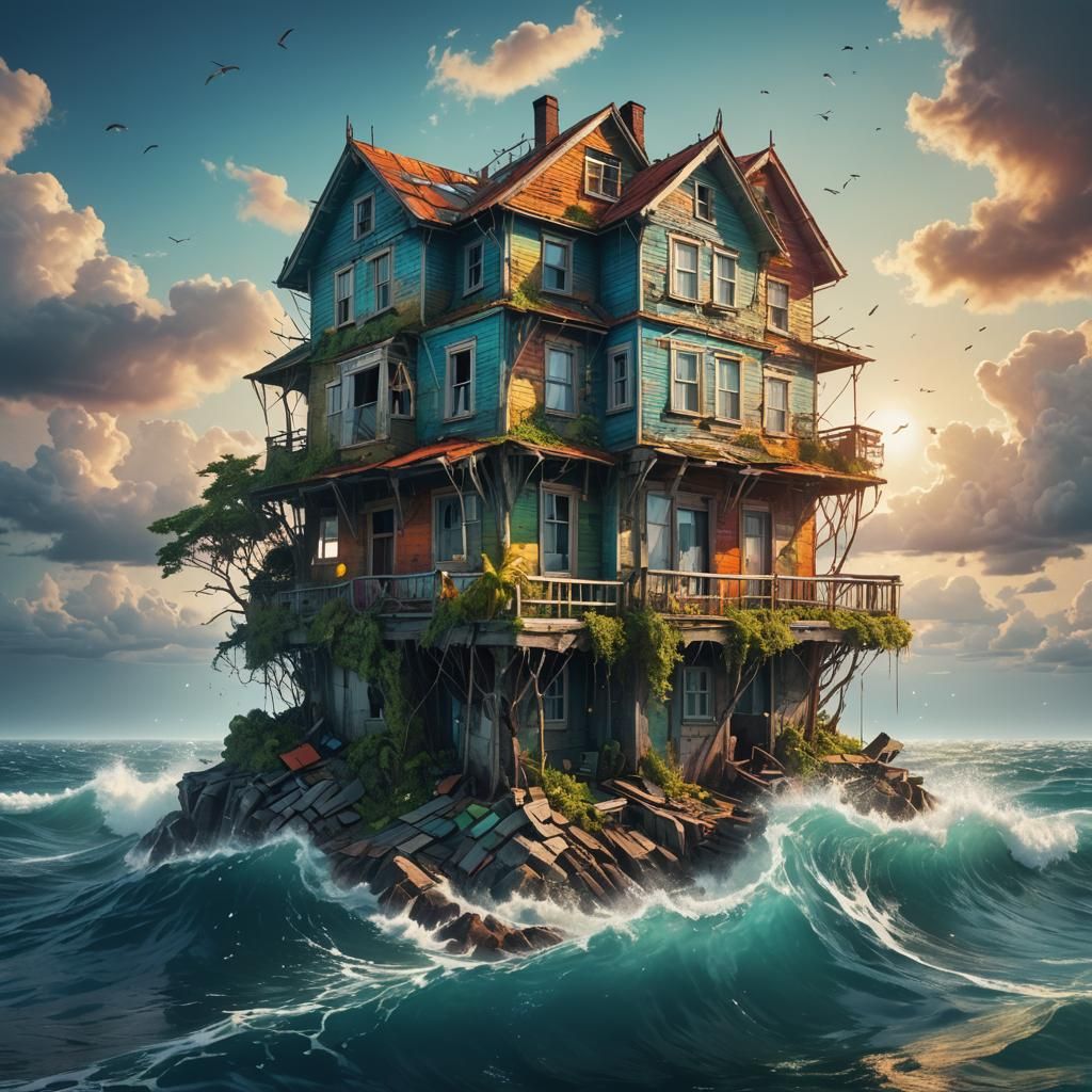 Ocean Island House with Volumetric Lighting