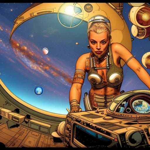 Tank Girl in Spaceship: Cyberpunk Illustration