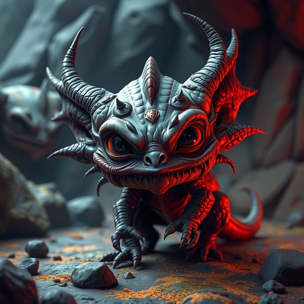 Fantastical Creature in Richly Textured Fantasy Landscape