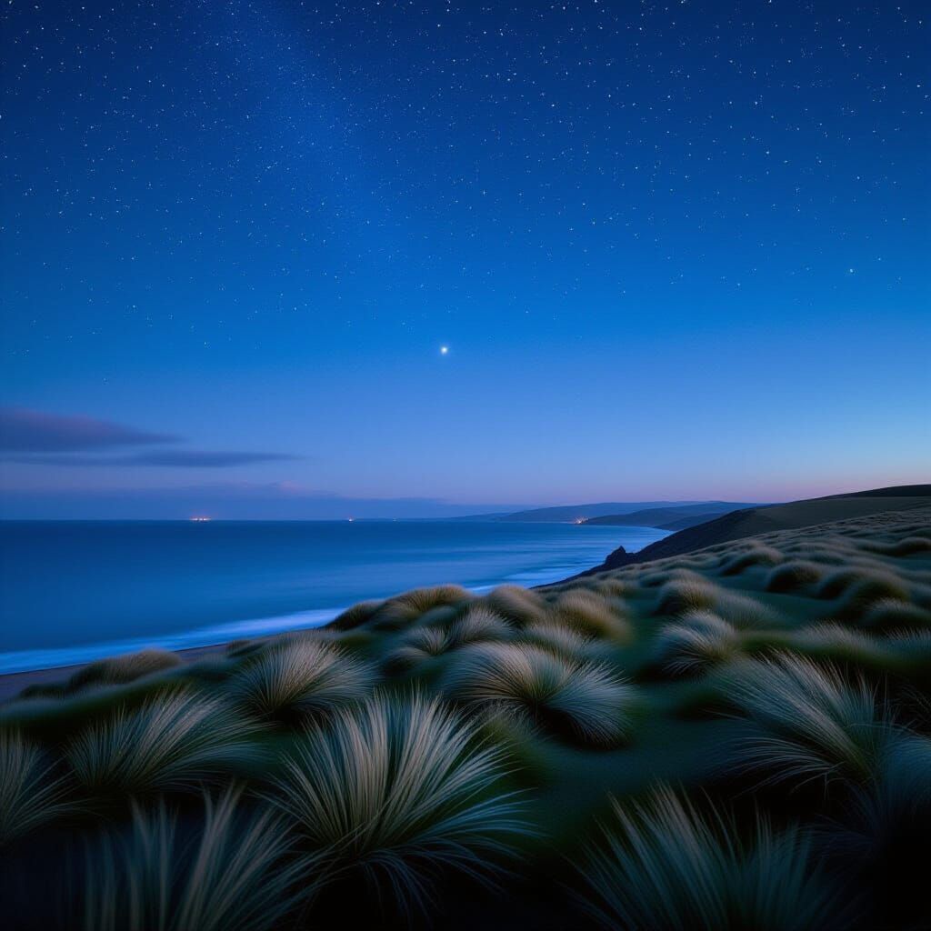 Windy Hills Meet Starry Night Sea