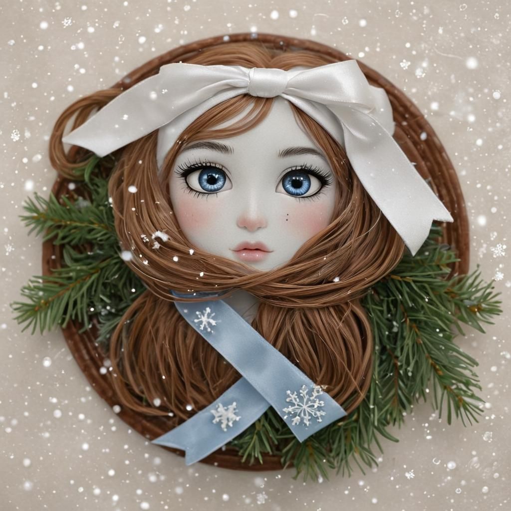 Girls in White Dresses and Winter Snowflakes