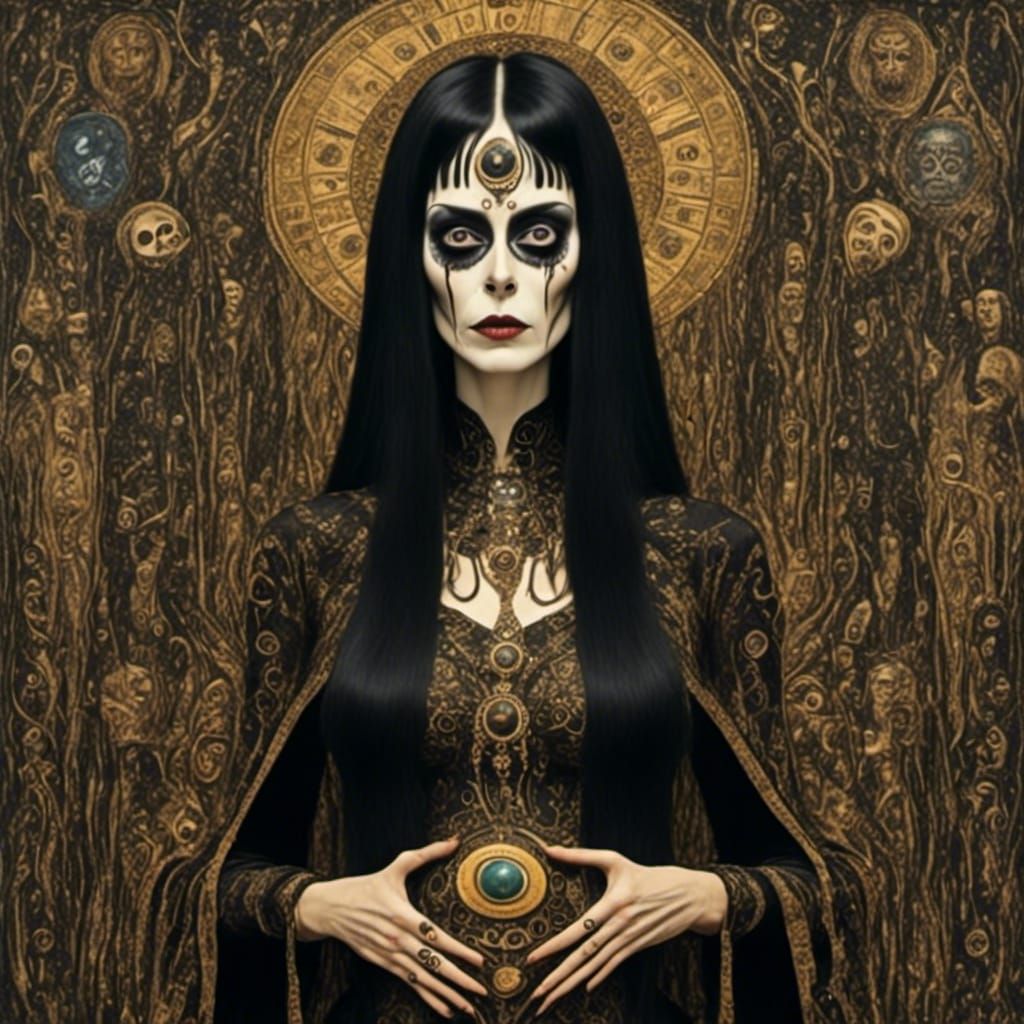 Macabre Morticia Addams in Renaissance Style