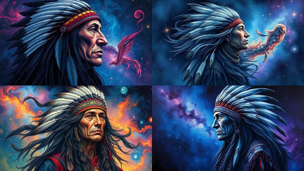 Native American Chief Blends into the Galaxy