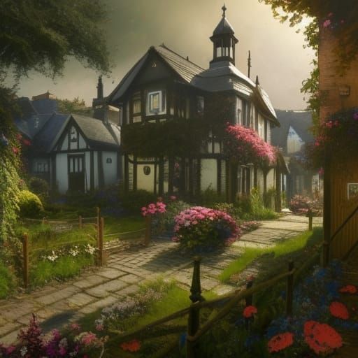 Victorian Seaside Village with Flower Garden